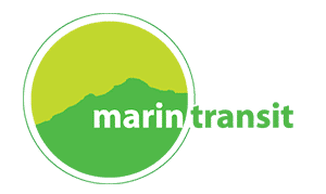 Marin Transit logo featuring a circular design with green and yellow gradient colors, representing public transportation services in Marin County, California.