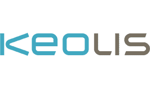 Keolis logo featuring a modern wordmark in teal and gray colors. This transportation company branding uses clean, sans-serif typography and geometric styling.