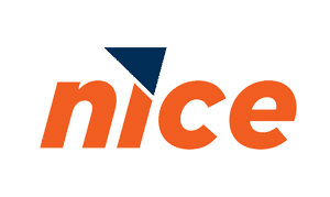 The Nice logo features bold orange lowercase lettering with a dark blue triangular accent positioned above the letter "n," representing a modern tech or airline brand identity.