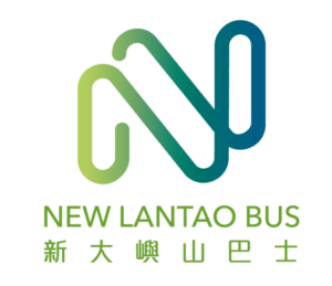 New Lantao Bus logo features a modern, flowing wave design in green and teal gradients with bilingual text in English and Chinese characters below.