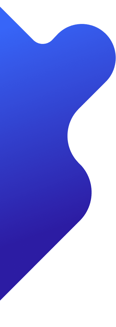 Abstract blue organic shape with curved indentations on the right side, creating a flowing, wave-like design against a white background.