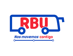 RBU bus logo featuring red bold lettering on a blue bus outline with the tagline "Nos movemos contigo" in blue text, representing public transportation services.