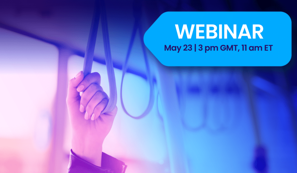 Webinar announcement for May 23 at 3 pm GMT and 11 am ET, featuring a hand holding a stethoscope against a blue and pink gradient background.