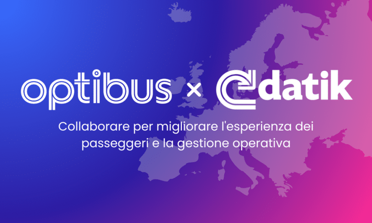 Optibus and Edatik partnership announcement featuring a European map backdrop, promoting collaboration to enhance passenger experience and operational management for transit services.
