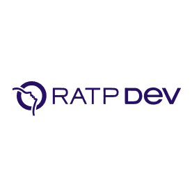 RATP Dev logo featuring a stylized bird icon in dark blue with modern sans-serif typography, representing the development and operations subsidiary of the Paris transit authority.