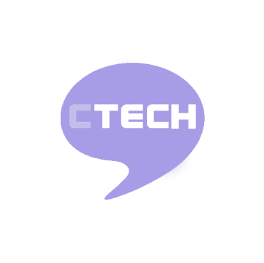 Purple speech bubble logo featuring white "CTECH" text, representing a modern tech communication or messaging brand with a clean, minimalist design.