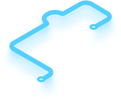 A blue arrow icon with a zigzag pattern pointing downward and to the left, featuring a light gradient fill and rounded corners with small circular endpoints.