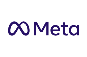 Meta logo featuring an infinity symbol in dark blue alongside the company name "Meta" in bold sans-serif font, representing the parent company of Facebook and Instagram.