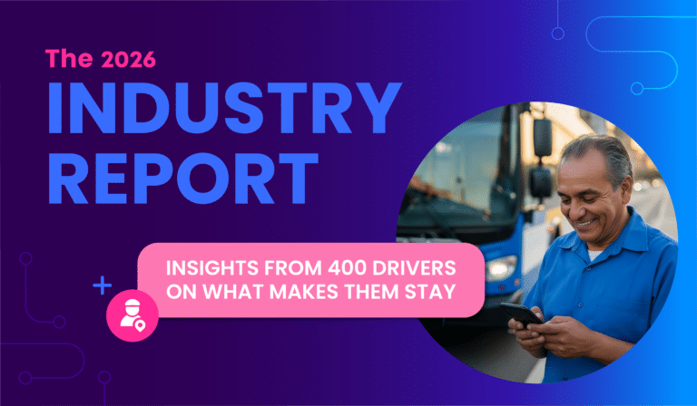 The 2026 Industry Report presents insights from 400 drivers on driver retention factors, featuring a professional in blue uniform examining a mobile device.