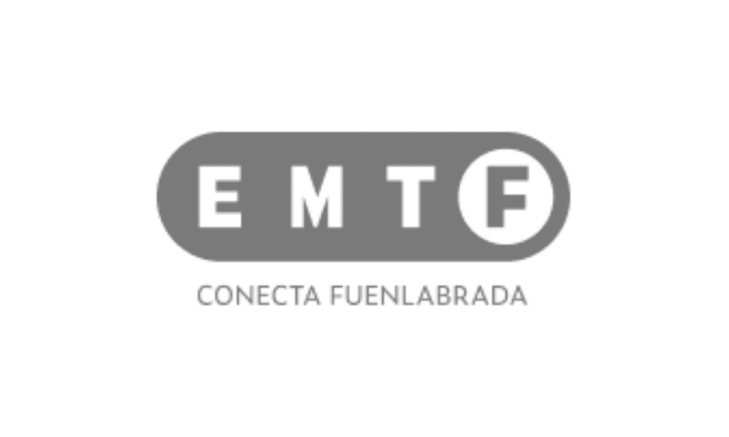 EMTF logo with gray rounded rectangle banner displaying white letters E, M, T, F and Spanish tagline "Conecta Fuenlabrada" beneath indicating a connected services platform.