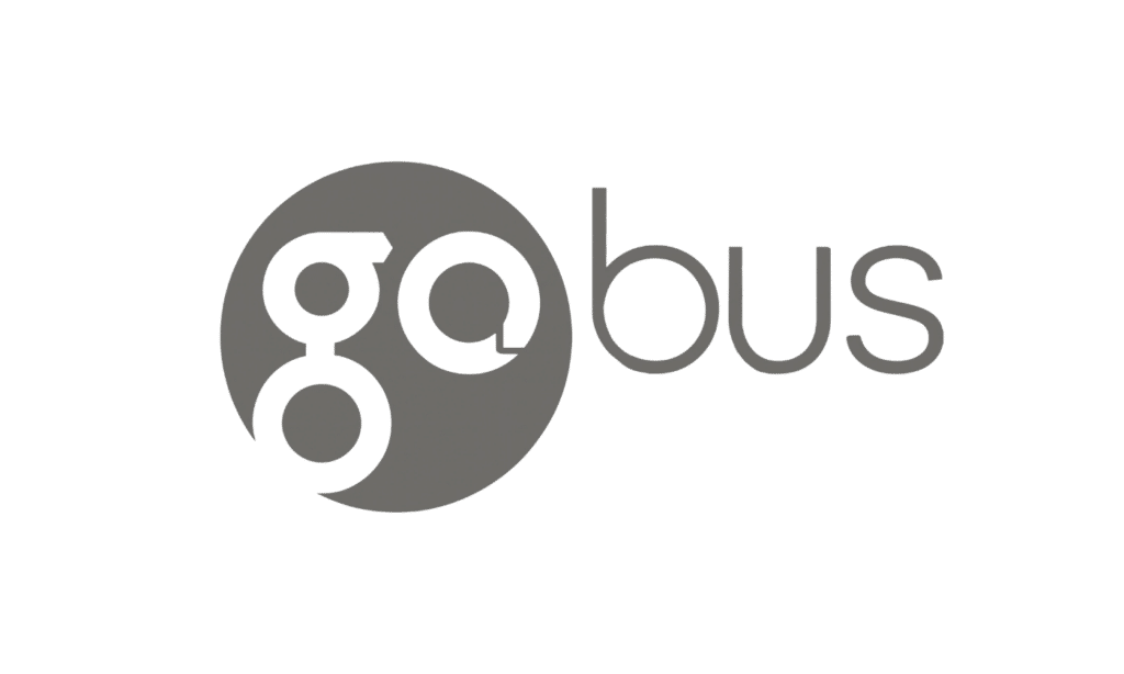 Goobus logo featuring three white circles arranged within a dark gray circular shape, with the word "goobus" displayed in modern gray text to the right of the icon.